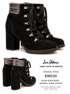 Sam Edelman Black Suede Lace-Up Block Heel Boots